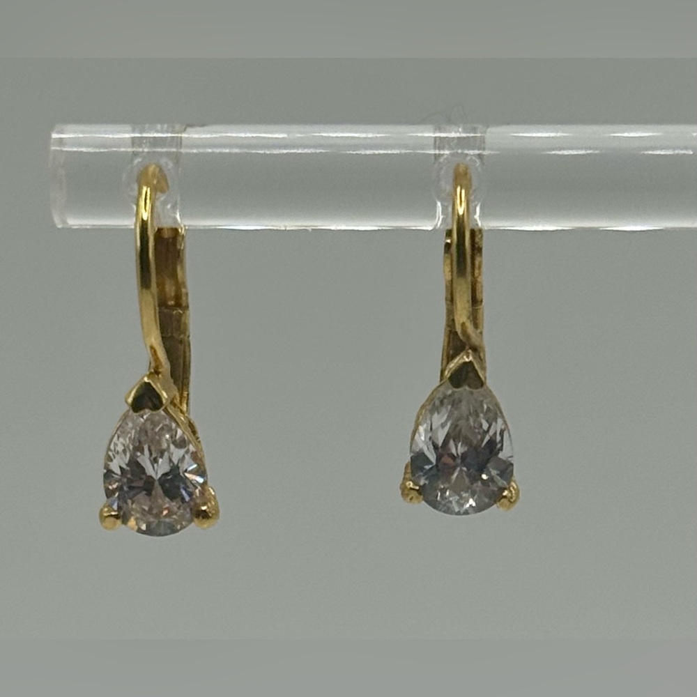 ✨ Vintage Batya Gold Tone Leverback Earrings w/ Sparkling Pear-Cut Stones